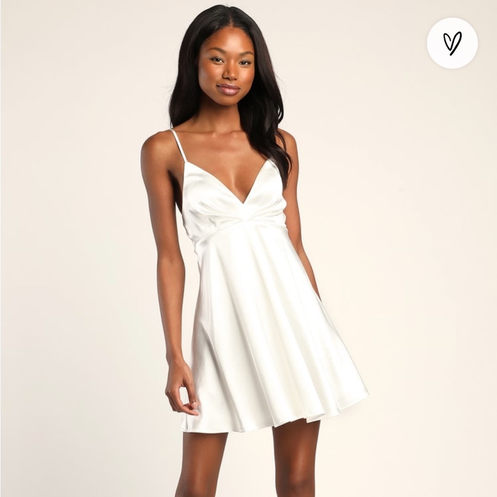 Never worn! Lulus Ivory Satin Skater Mini Dress